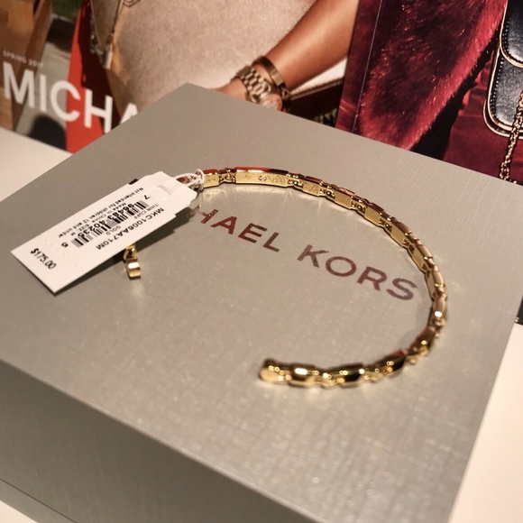 🎁 NWT $175 MICHAEL KORS Mercer Link 14K Gold Cuff - Picture 3 of 7